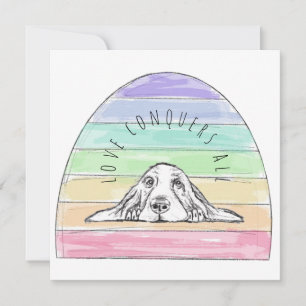 Liebe überwindet alles Hund Regenbogen Basset Houn Dankeskarte