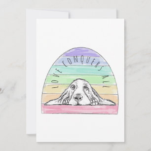 Liebe überwindet alles Hund Regenbogen Basset Houn Dankeskarte