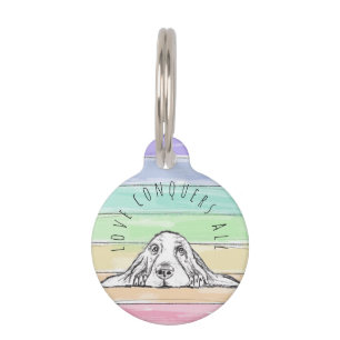 Liebe überwindet alles Hund Regenbogen Basset Houn Haustiermarke