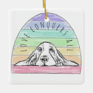 Liebe überwindet alles Hund Regenbogen Basset Houn Keramikornament