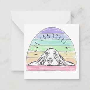 Liebe überwindet alles Hund Regenbogen Basset Houn Mitteilungskarte