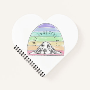 Liebe überwindet alles Hund Regenbogen Basset Houn Notizblock