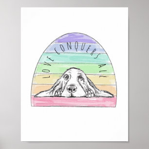 Liebe überwindet alles Hund Regenbogen Basset Houn Poster