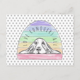 Liebe überwindet alles Hund Regenbogen Basset Houn Postkarte