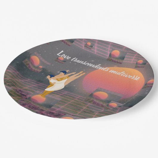 Liebe überwindet Multiverse Pappteller (Schrägansicht)