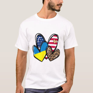 Liebe Ukraine USA Amerikanische Flagge Herz Leopar T-Shirt