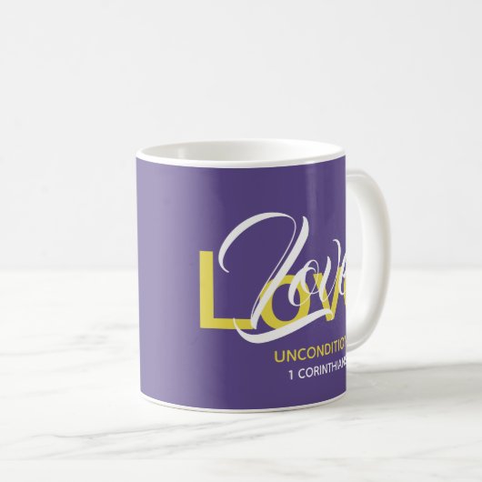 LIEBE UNBEDINGT Monogramm Christlich Lila Kaffeetasse (VorderseiteRechts)