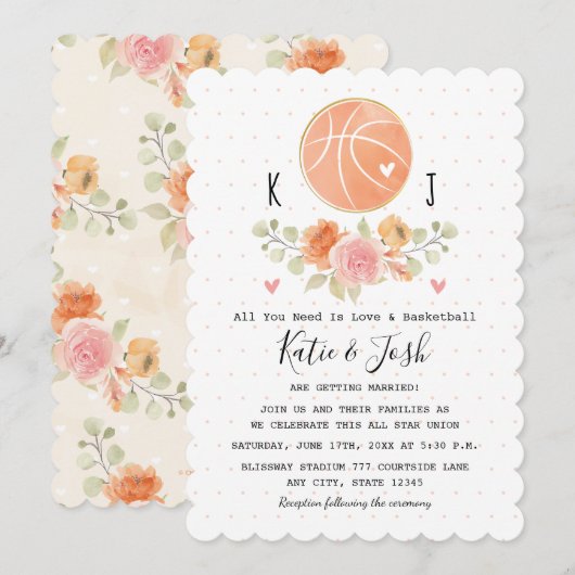 Liebe und Basketball Hochzeitseinladungen Einladung (Vorne/Hinten)