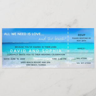 Liebe und Beach Boarding Pass Hochzeit RSVP Einladung