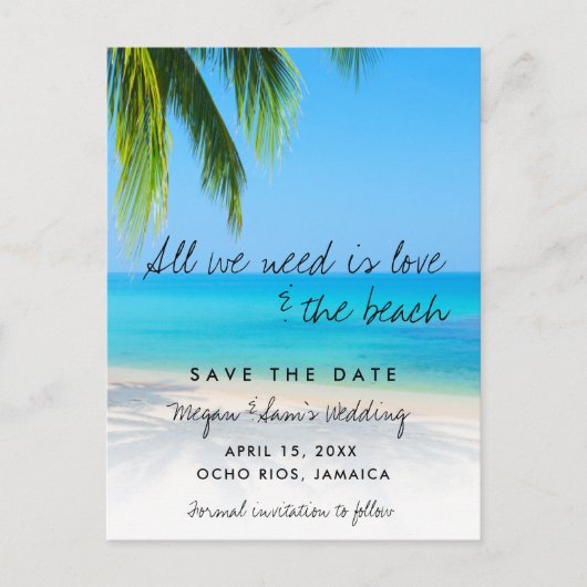 Liebe und Beach Wedding Save the Date Ankündigungspostkarte (Vorderseite)