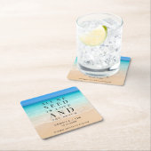 Liebe und Beach Wedding Save the Date Rechteckiger Pappuntersetzer (Vor Ort)