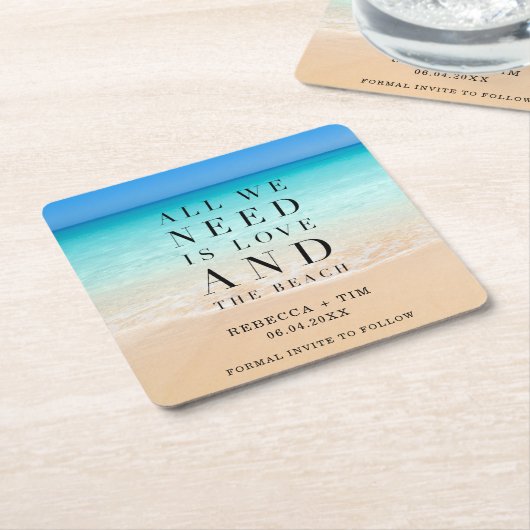 Liebe und Beach Wedding Save the Date Rechteckiger Pappuntersetzer (angewinkelt)