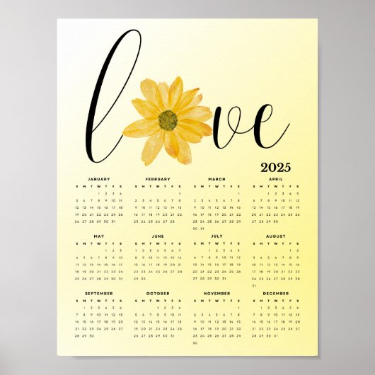 Liebe und Blume Gelbe 2025-Mauerkalender Poster (Vorne)
