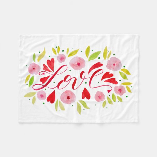 Liebe und Blume - rosa und rot Fleecedecke (Vorderseite (Horizontal))