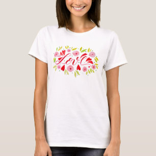 Liebe und Blume - rosa und rot T-Shirt