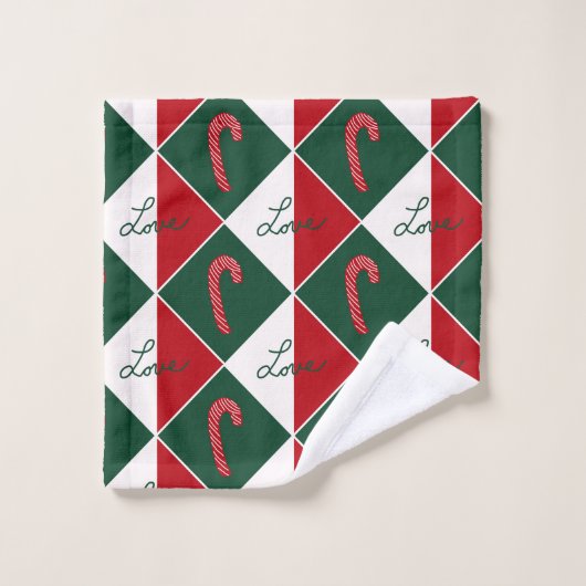 Liebe und Candy Canes Badhandtuch Set (Waschlappen)