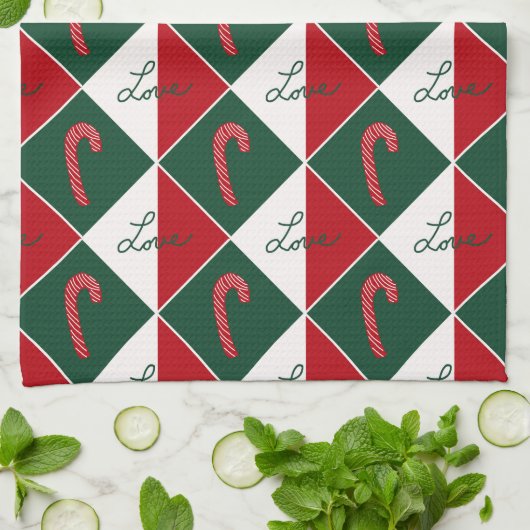 Liebe und Candy Canes Geschirrtuch (Gefaltet)