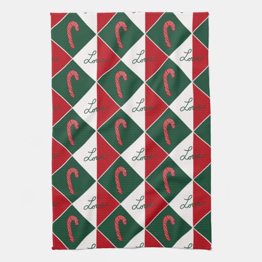 Liebe und Candy Canes Geschirrtuch (Vertikal)