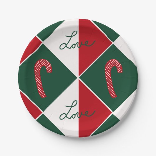 Liebe und Candy Canes Pappteller (Vorderseite)
