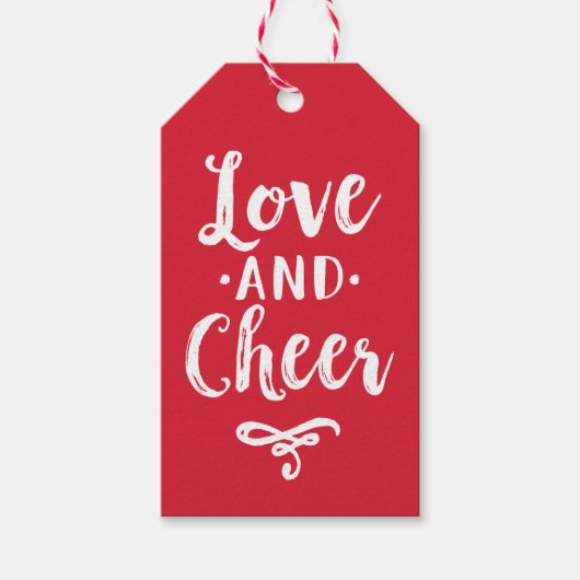 Liebe und Cheer Red Brushed Script Holiday Geschenkanhänger (Vorderseite)
