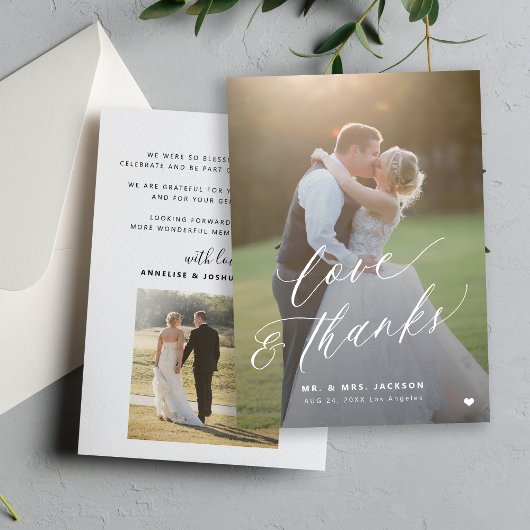 Liebe und dank 2 Foto elegante Drehbuch Hochzeit Dankeskarte