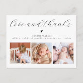 Liebe und Dank 3 Baby Foto Geburtshilfe Ankündigun Postkarte (Vorderseite)