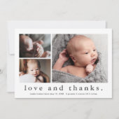 Liebe und Dank 3 Foto Baby Dankeskarte (Vorderseite)