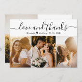 Liebe und Dank 3 Foto Collage Wedding Dankeskarte (Vorne/Hinten)