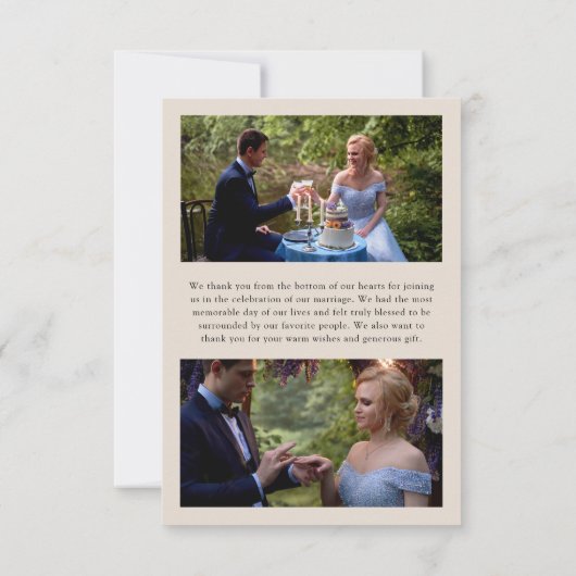 Liebe und Dank 3x Hochzeit Foto Elegant Dankeskarte (Rückseite)