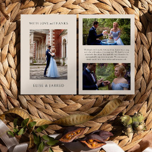 Liebe und Dank 3x Hochzeitsfoto Elegant Dankeskarte