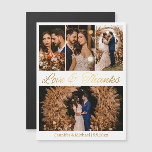 Liebe und dank 4 Fotos Collage Hochzeitsmagnet Magnetkarte (Vorne/Hinten)