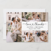 Liebe und Dank 5 Foto Collage Script Hochzeit Dankeskarte (Vorderseite)