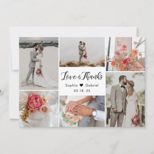 Liebe und Dank 6 Foto Collage Wedding Vielen Dank Dankeskarte (Vorderseite)