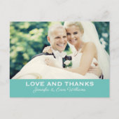 Liebe und Dank an Aqua Blue Wedding Monogram Foto Postkarte (Vorderseite)