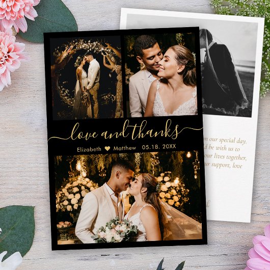 Liebe und Dank an Black and Gold Wedding Vielen Da Dankeskarte