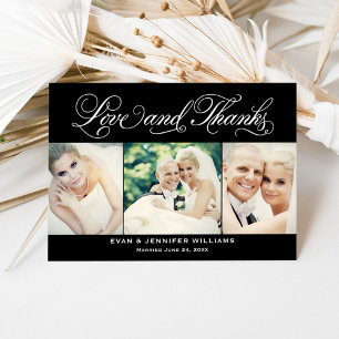 Liebe und Dank an Black Script Hochzeitsfotografie Dankeskarte