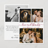 Liebe und Dank an Burgundy Script Wedding Foto Dankeskarte (Vorne/Hinten)
