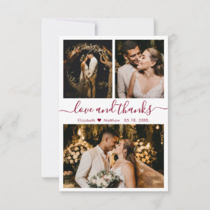 Liebe und Dank an Burgundy Script Wedding Foto Dankeskarte