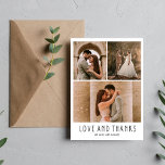 Liebe und Dank an das moderne Foto Vielen Dank Dankeskarte<br><div class="desc">Moderne Foto Collage "So Grateful" Design Hochzeit Dankeschön Karte in Weiß mit grauem Text - angepasst mit vier Ihrer Lieblings-Hochzeitstag-Fotos und Ihre Dankeschön-Nachricht.</div>