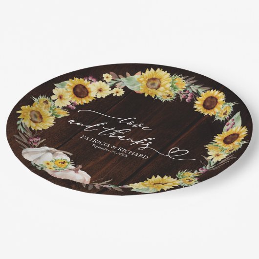 Liebe und Dank an die Sonnenblumen Pumpkin Hochzei Pappteller (Schrägansicht)