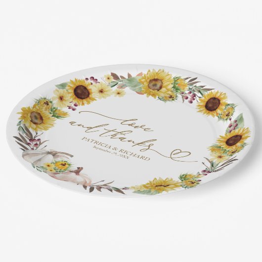 Liebe und Dank an die Sonnenblumen Pumpkin Hochzei Pappteller (Schrägansicht)