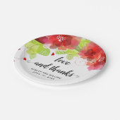 Liebe und Dank an rote Blume, Blumenhochzeit Pappteller (Schrägansicht)