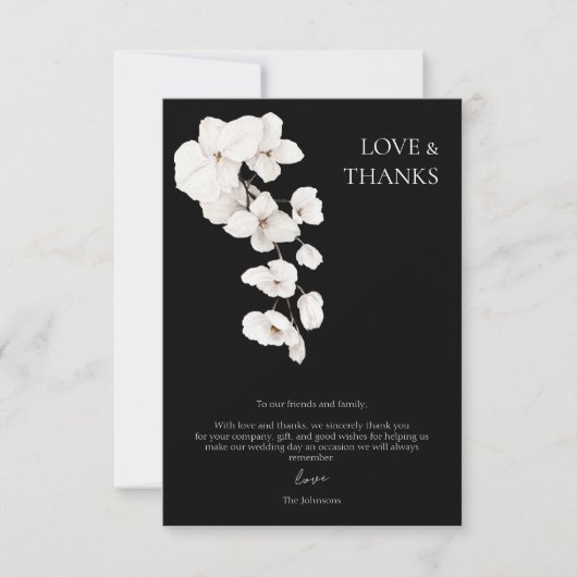Liebe und Dank an Schwarz-weiße Orchids Blumenhoch Dankeskarte (Vorderseite)