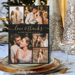 Liebe und Dank an Script Foto Collage Wedding Viel Dankeskarte<br><div class="desc">Elegantes, Minimalistisches Script Gold und Black Wedding 5 Foto Collage Vielen Dank Karten. Moderne Hochzeit danke Ihnen Karte Vorlage mit fünf (5) Foto auf der Vorderseite und ein (1) Foto auf der Rückseite. Mit dem Text "Liebe und Dank" in einer Wirblen Hand geschrieben Typografie Skript-Schriftart in Gold auf schwarzem Hintergrund....</div>