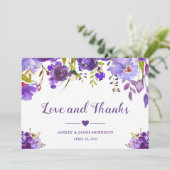 Liebe und Dank an Violet Lila Wasserfarben Dankeskarte (Stehend Vorderseite)