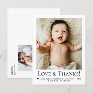 Liebe und Dank Baby 2 Fotos Geburtsanzeige Postkarte