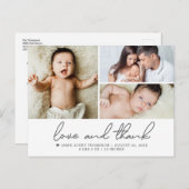 Liebe und Dank Baby 3 Fotos Geburtsankündigung Postkarte (Vorne/Hinten)