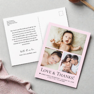 Liebe und Dank Baby Foto Geburtsankündigung pink Postkarte