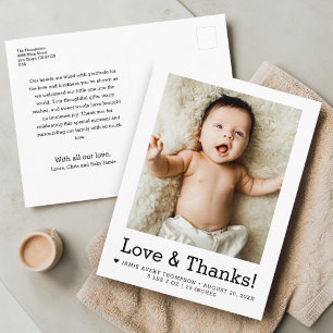 Liebe und Dank Baby-Foto-Geburtsanzeige Postkarte