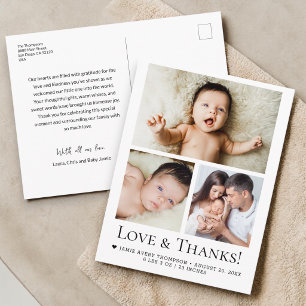 Liebe und Dank Baby Foto Geburtsanzeige Postkarte